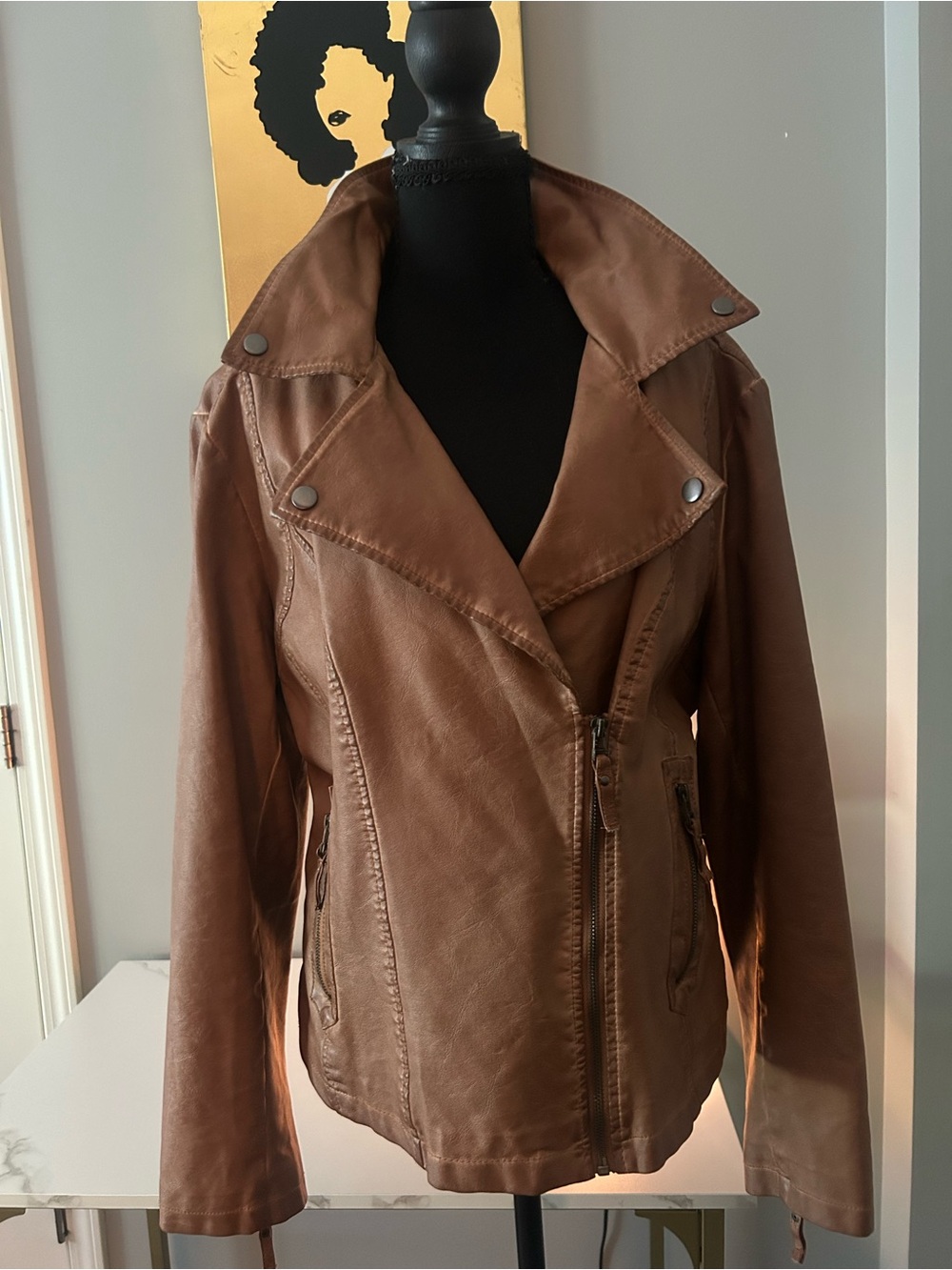 Max Studio Brown Faux Leather Moto Jacket